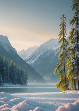 Snowy Mountain Lake Landscape
