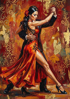 Passionate Tango Dancers in Red