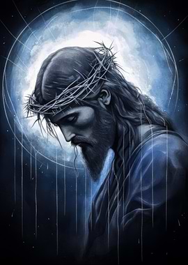 Jesus Christ with Crown of Thorns white and blue