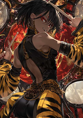 Anime Drummer with Tiger Stripes