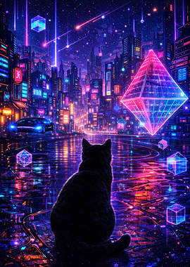 Cyberpunk Cat in Neon City