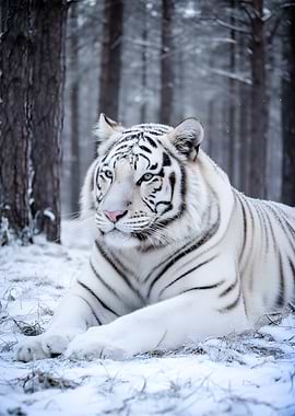 White Tiger in Snowy Forest