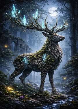 Enchanted Forest Stag with Crystal Antlers