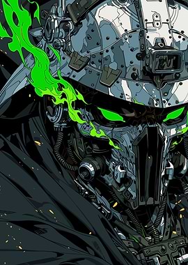 Cyberpunk Character with Green Fire