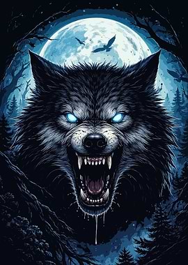 Fierce Wolf Howling at the Moon