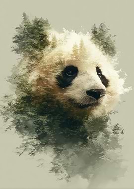 Panda Forest Double Exposure