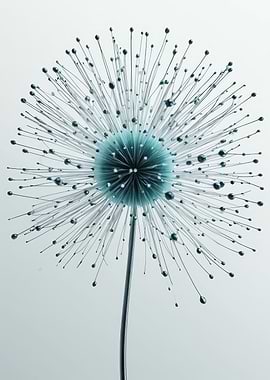 Teal Dandelion Burst — Minimal Abstract Floral Wall Art
