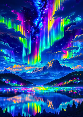 Aurora Over Mountain Lake