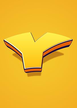 Yellow Letter Y with Orange and Blue Outline