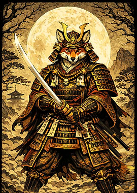 Wolf Samurai Under The Moon – Japanese Poster Art
