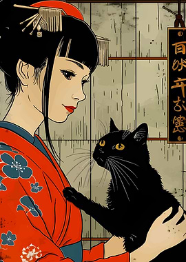 Geisha with Black Cat