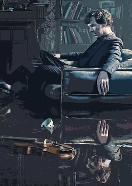 Sherlock Holmes with Violin and Reflection