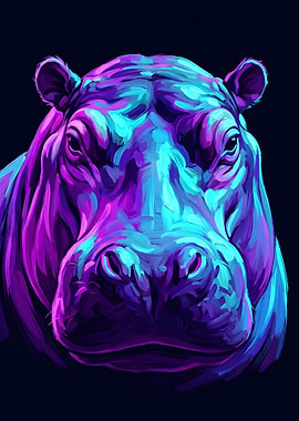 Neon Hippo Portrait