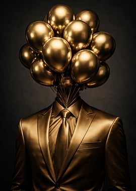 Golden Man with Balloons