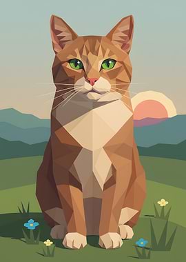 Low Poly Cute Orange Cat Illustration