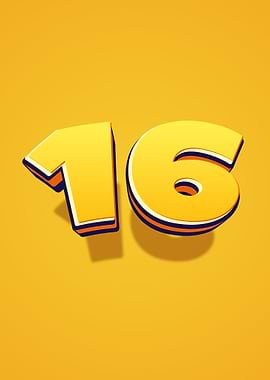 Yellow Number 16 with Shadow