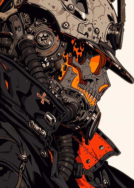 Cyberpunk Skull with Flames