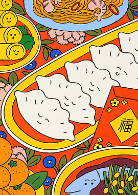 Chinese New Year Food Illustration