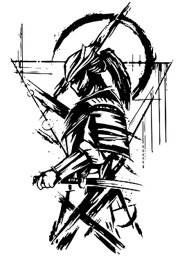 Samurai Warrior with Geometric Background