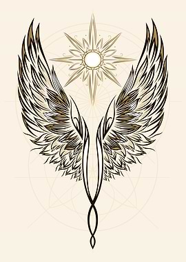 Sacred Angel Wings & Sun - Celestial Light Symbol Art
