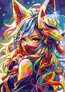 Anime Fox Girl with Mask WPAP