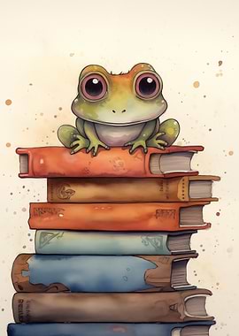 Cute Frog Sitting on Books