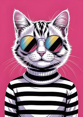 Cool Cat in Striped Turtleneck Shades