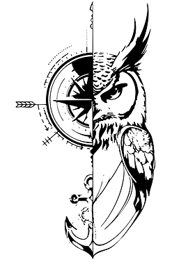 Owl and Compass Tattoo Design