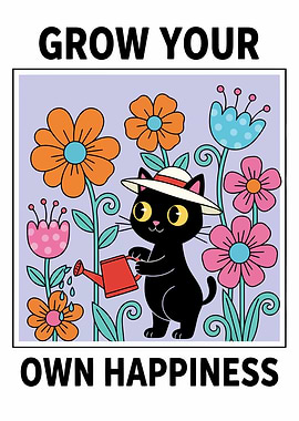 Cute Black Cat Gardening Art