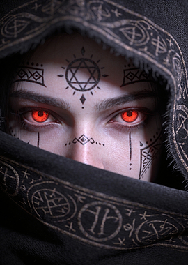 Mysterious figure with glowing red eyes