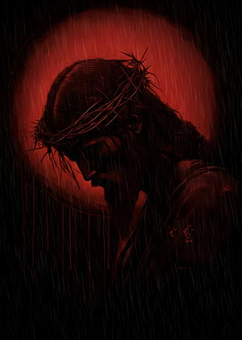 Jesus Christ with Crown of Thorns black and red