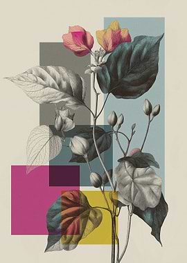 Botanical Illustration with Geometric Shapes