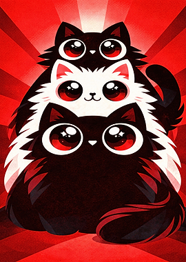 Stack of Cute Cartoon Cats