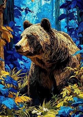 Bear in a vibrant forest