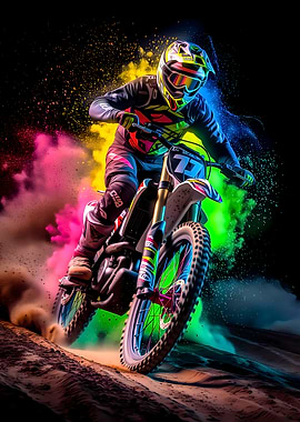 Motocross Rider with Colorful Powder Explosion