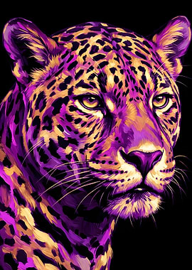 Vibrant Purple and Gold Leopard Portrait