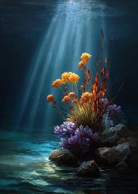 Underwater Floral Scene with Sunbeams