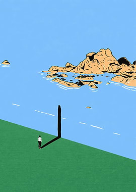 Man and Shadow by the Sea