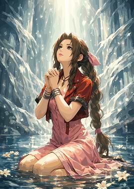 Aerith Praying by Waterfall
