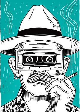 Man with Cassette Tape Goggles Smoking