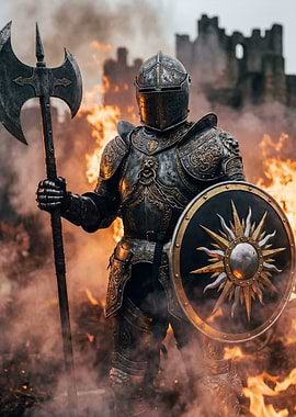 Knight in Armor with Axe and Shield