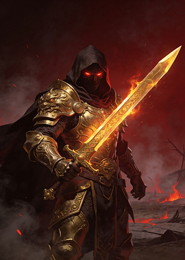 Fiery Knight with Glowing Sword