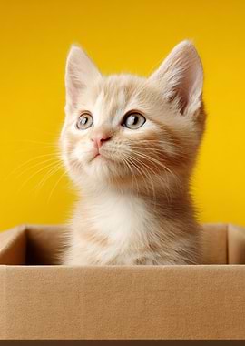 Adorable Ginger and White Kitten Peeking from a Box