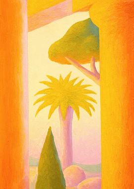 Vibrant Garden Scene with Palm Tree