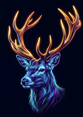Neon Deer with Glowing Antlers