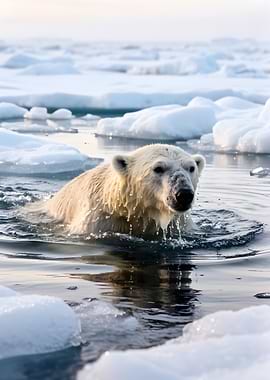 Polar Bear Swimming in Arctic Waters