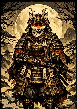 Wolf Samurai Under The Moon – Japanese Poster Art