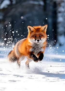 Red Fox Running in Snow
