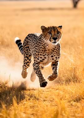 Cheetah running in dry grass