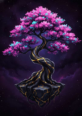 Fantasy Kintsugi Tree on Floating Island